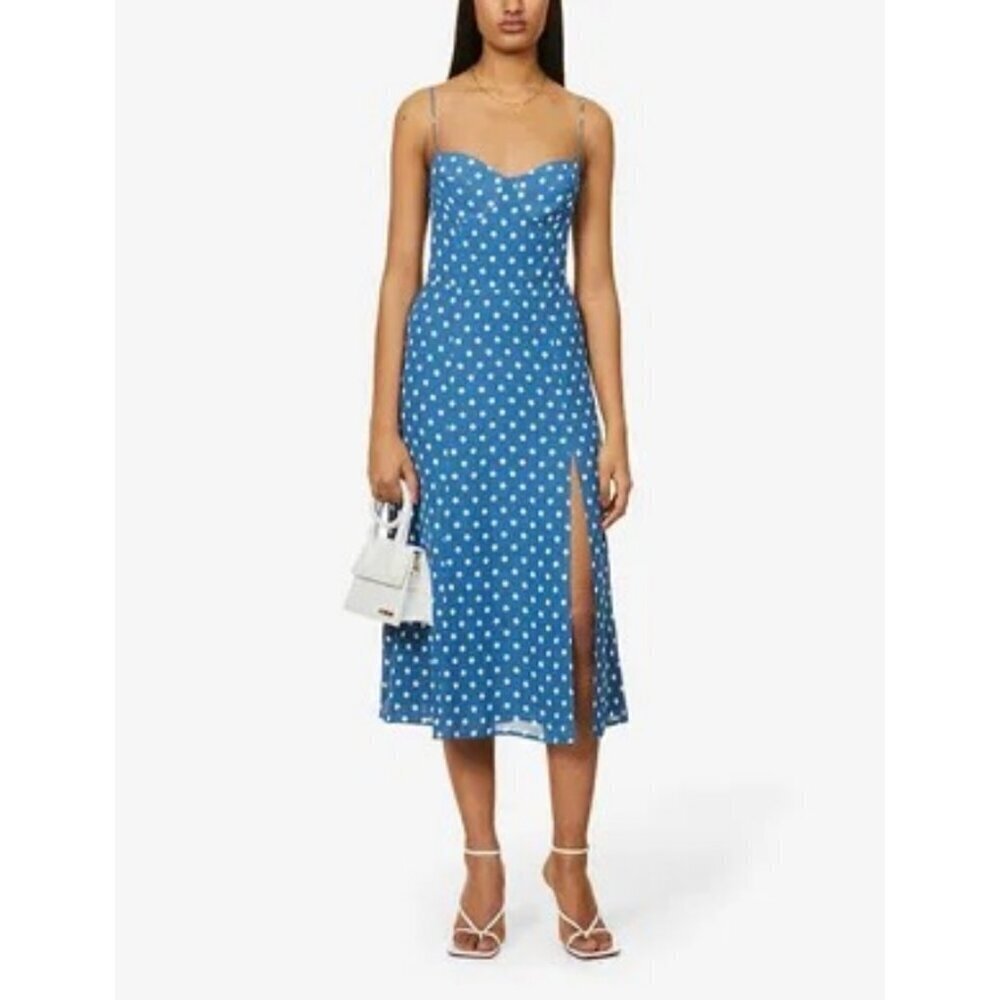 💕REFORMATION💕 Juliette Dress ~ Lazuli Blue Polka Dot Print 6 - Picture 3 of 14